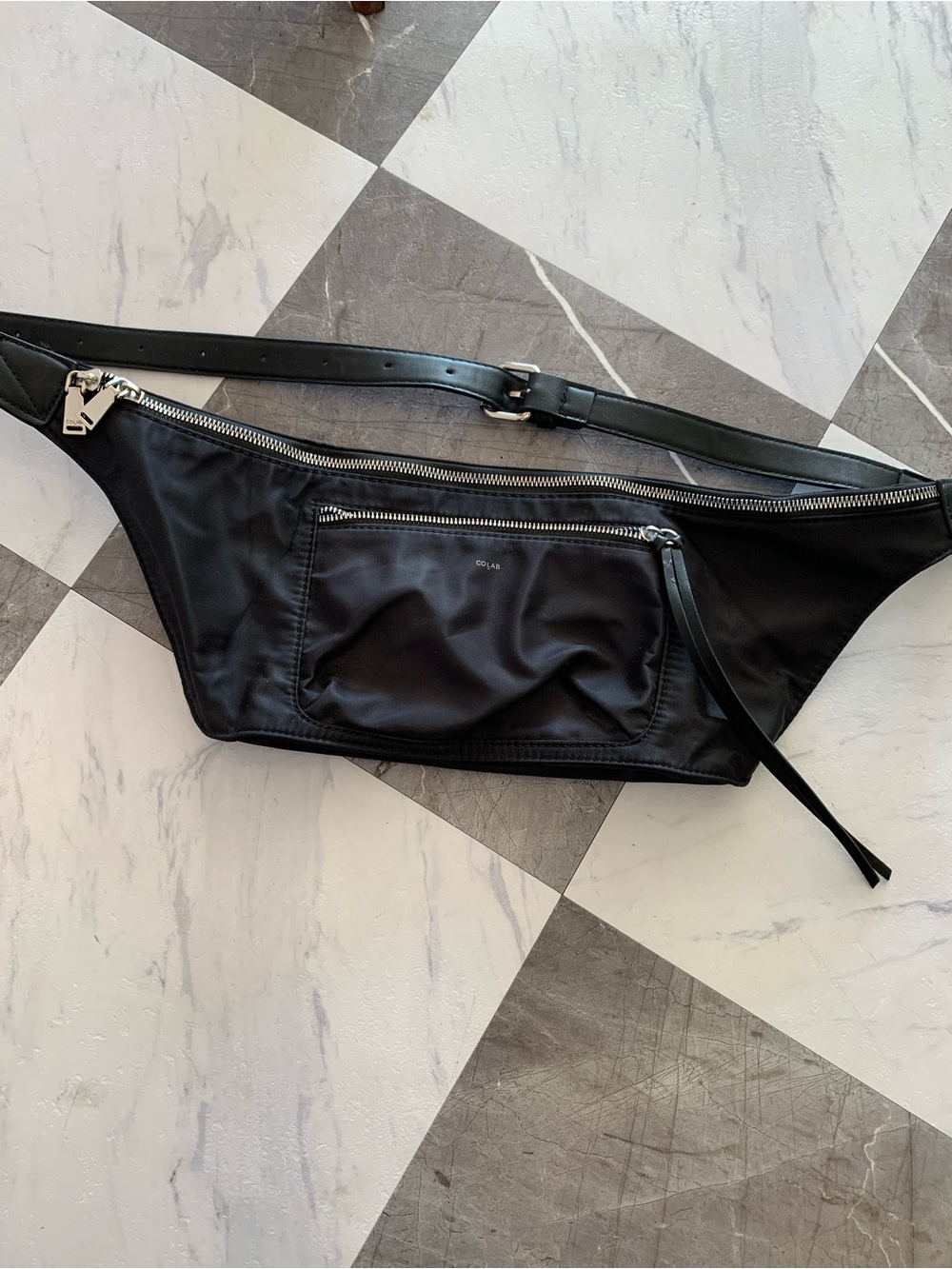 Black Waist Belt Bag with Front Zip Pocket - Unbranded